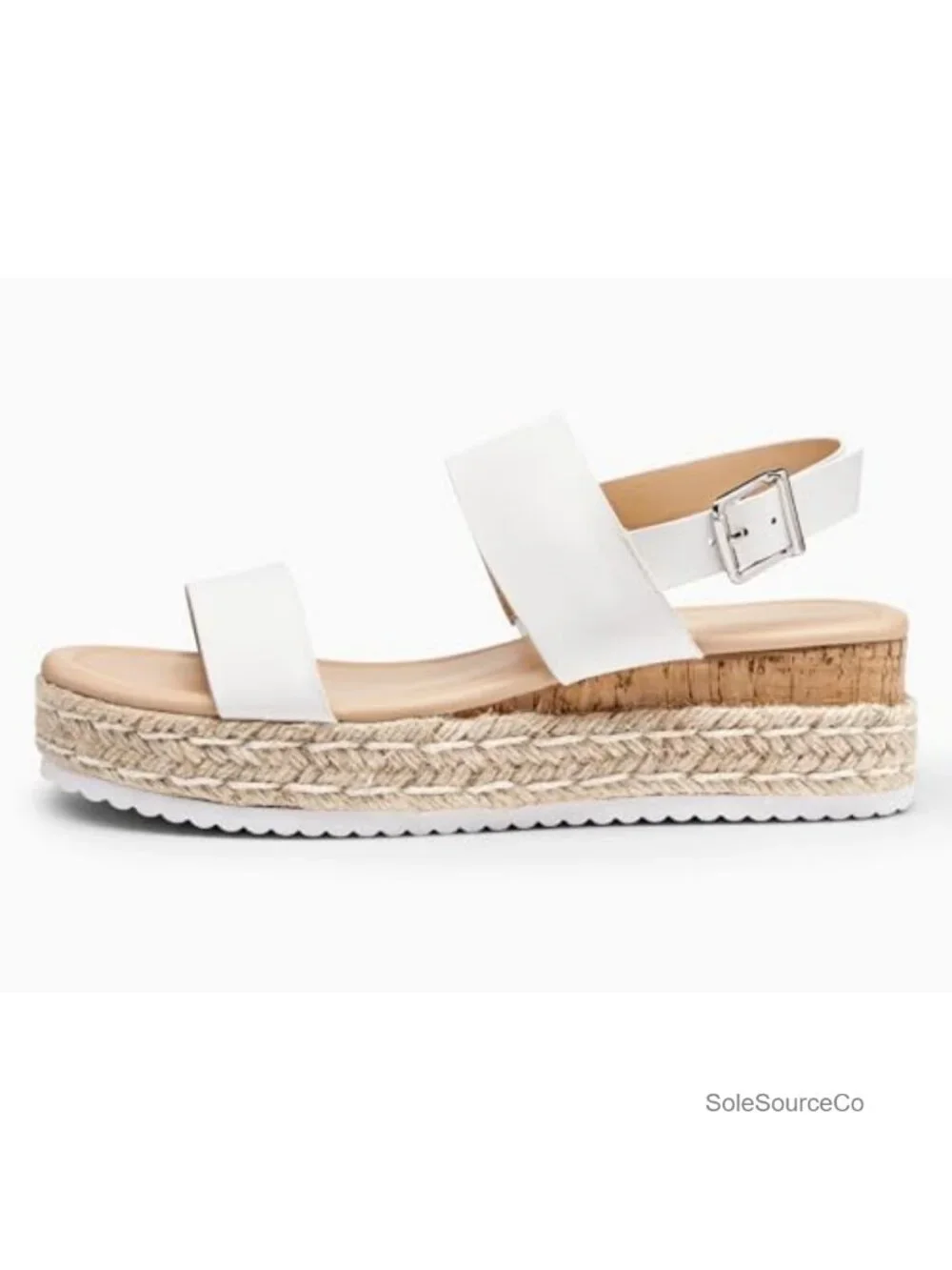 Women's Espadrille Wedge Sandals Open Toe Faux Leather Ankle Strap